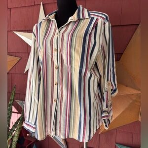 Vintage Tapestry Button Up Multicolor Stripe Shirt Women’s Size L